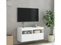 Ølstykke Mueble de TV de pared con luces LED blanco 80x30x40 cm