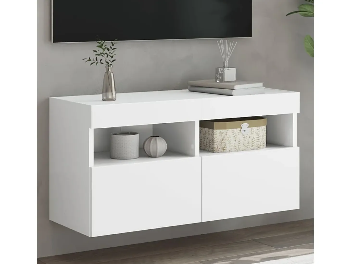 Ølstykke Mueble de TV de pared con luces LED blanco 80x30x40 cm