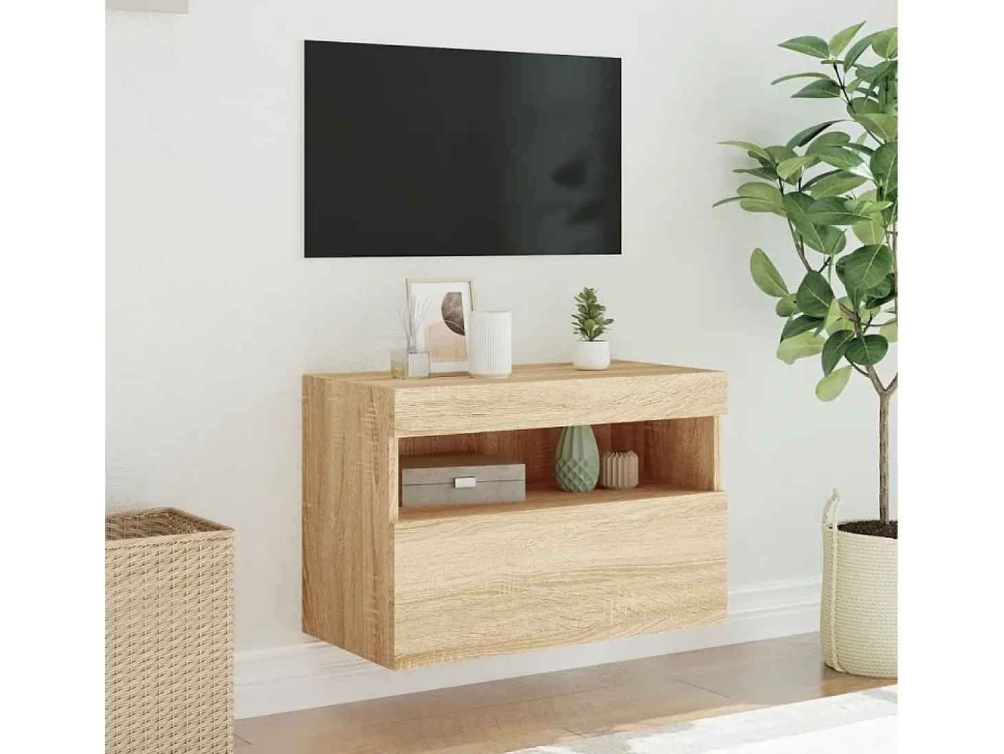 Ølstykke Mueble de TV de pared con luces LED roble Sonoma 60x30x40 cm