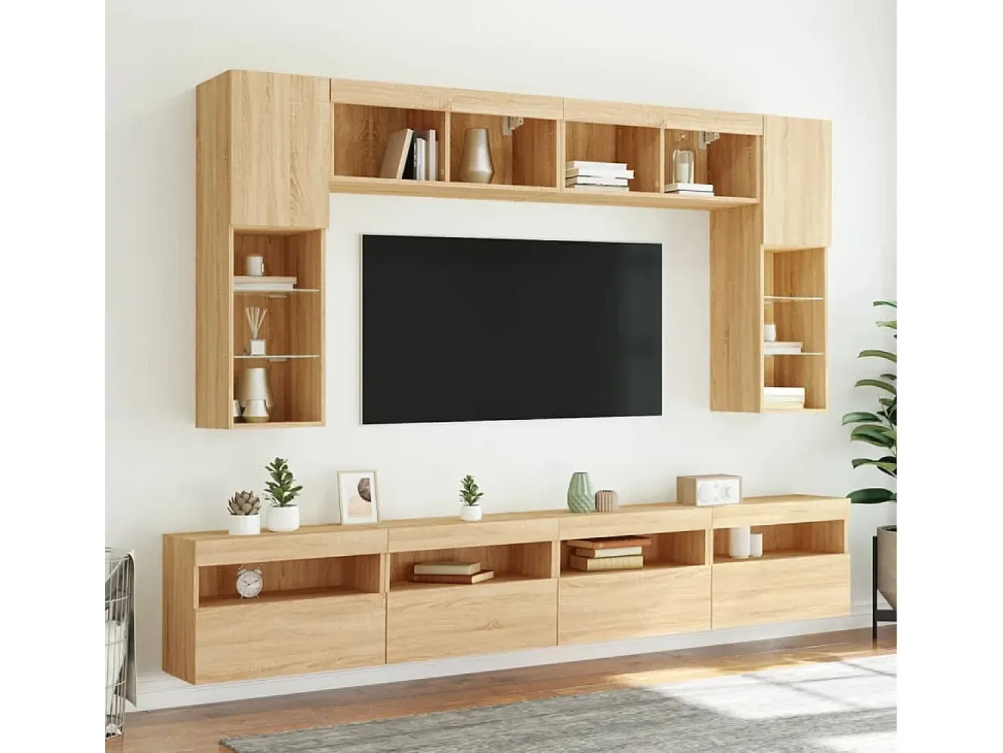 Ølstykke Mueble de TV de pared con luces LED roble Sonoma 60x30x40 cm