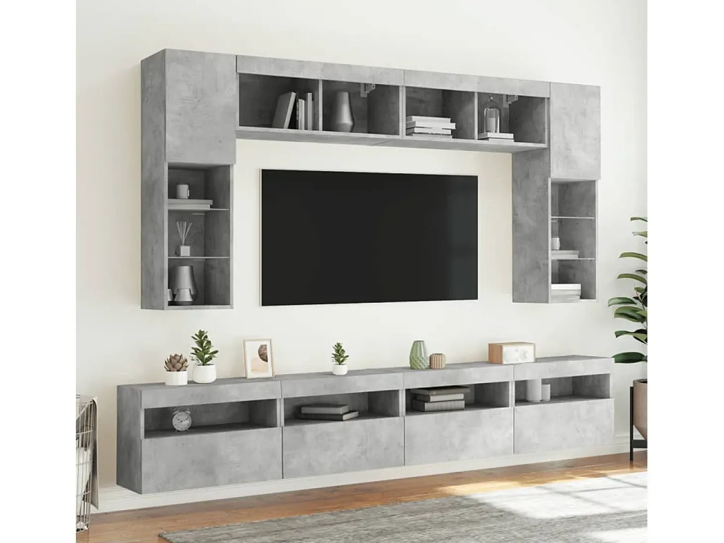 Ølstykke Muebles TV de pared luces LED 2 uds gris hormigón 60x30x40 cm