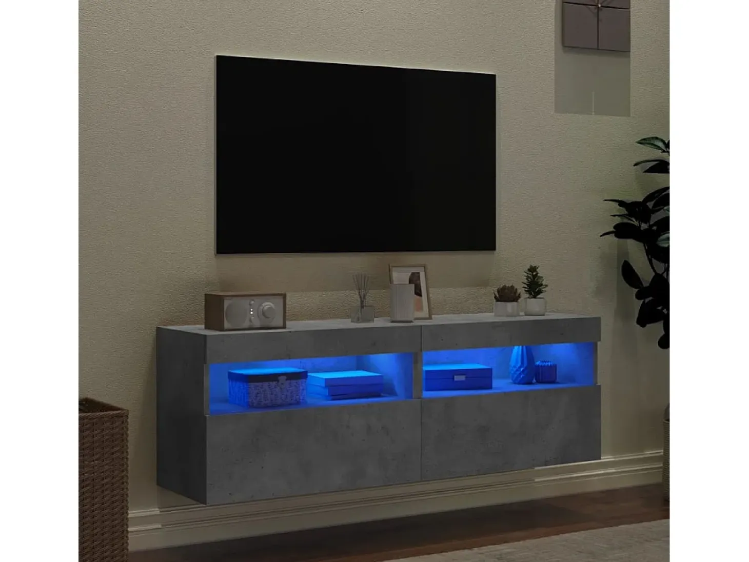 Ølstykke Muebles TV de pared luces LED 2 uds gris hormigón 60x30x40 cm
