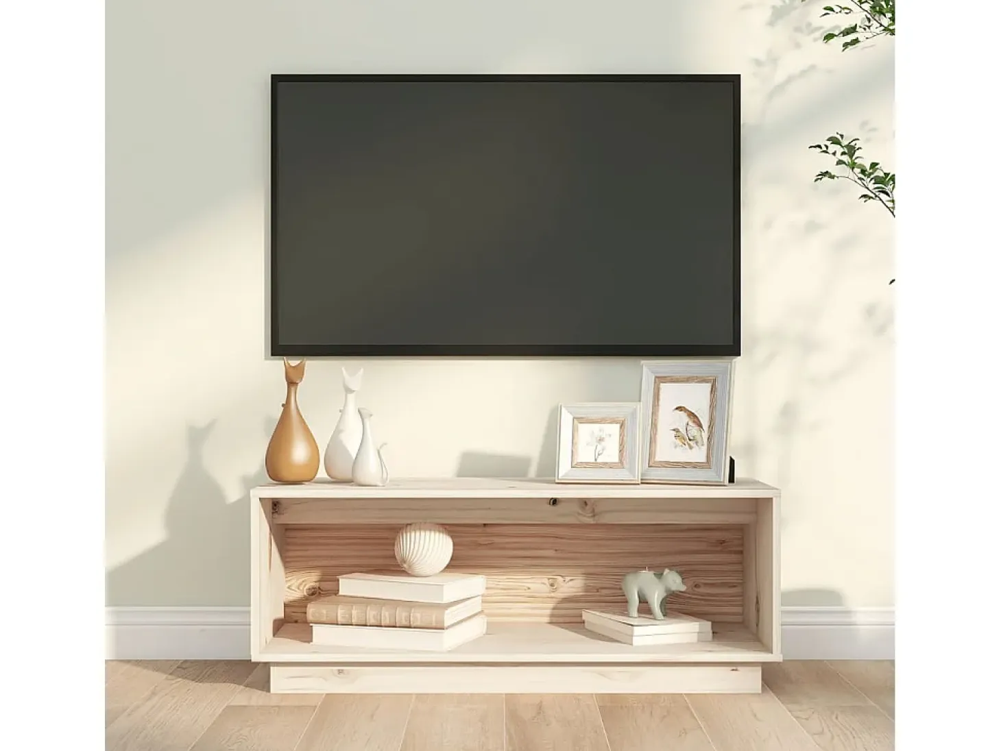 Lysira Mueble de TV de madera maciza de pino 90x35x35 cm