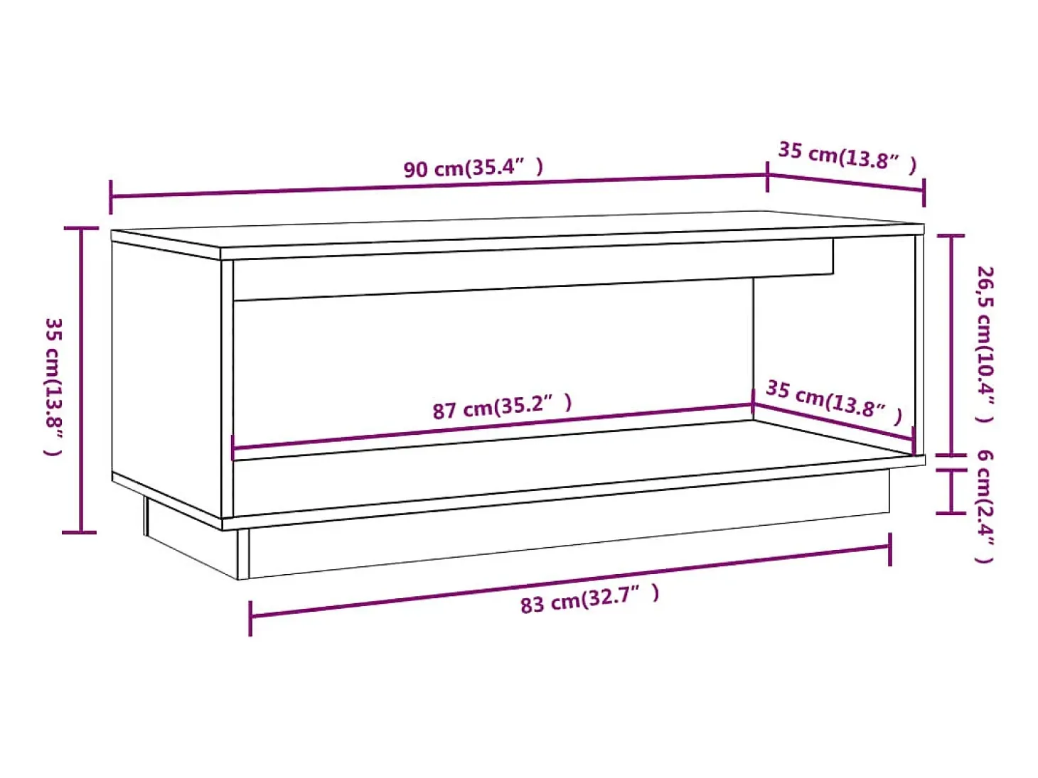 Lysira Mueble de TV de madera maciza de pino 90x35x35 cm