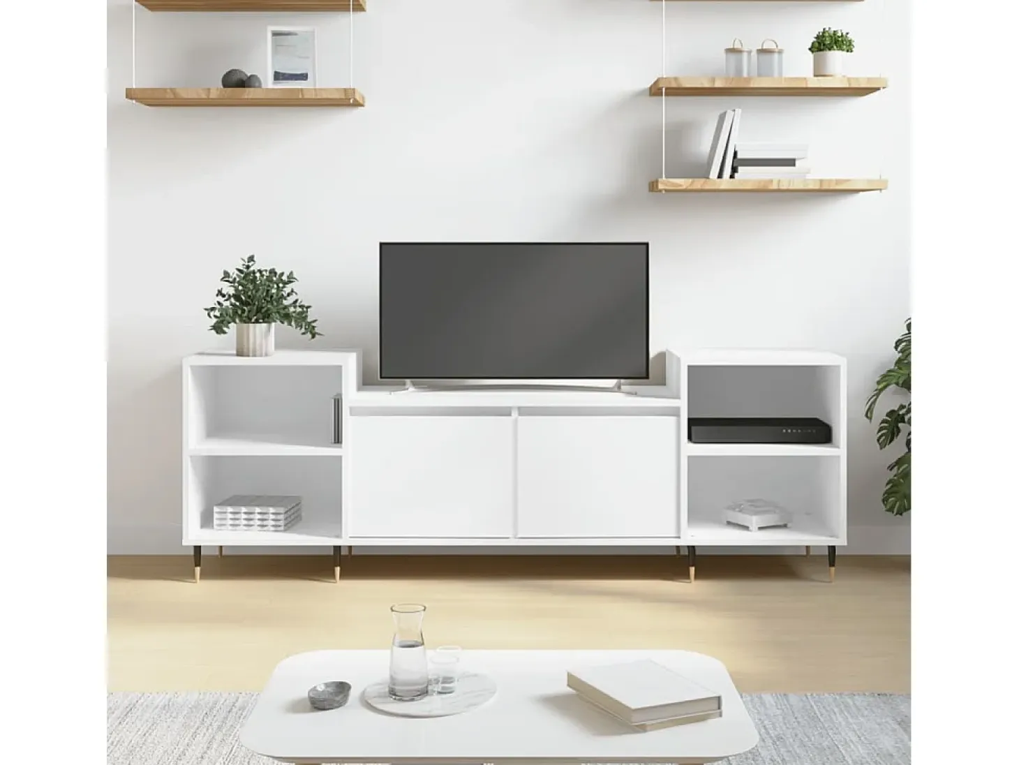 Malik Blake Mueble para TV madera contrachapada blanco 160x35x55 cm