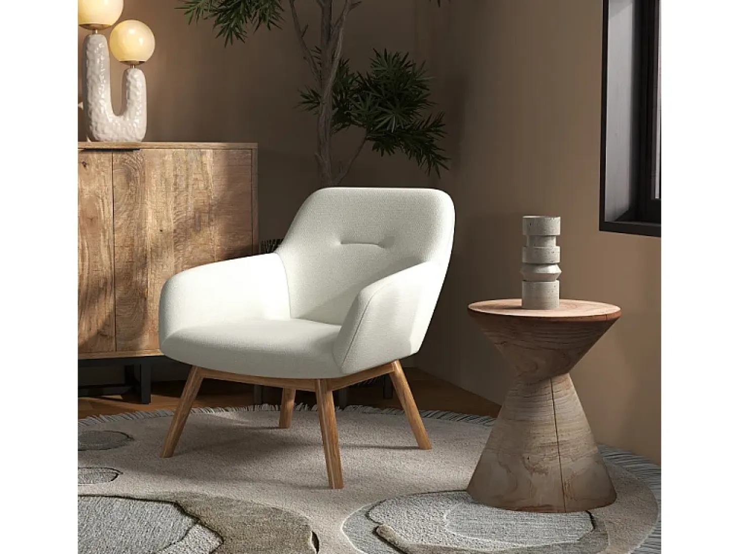 MALMO-Sillón de madera natural y tela Trendy Beige