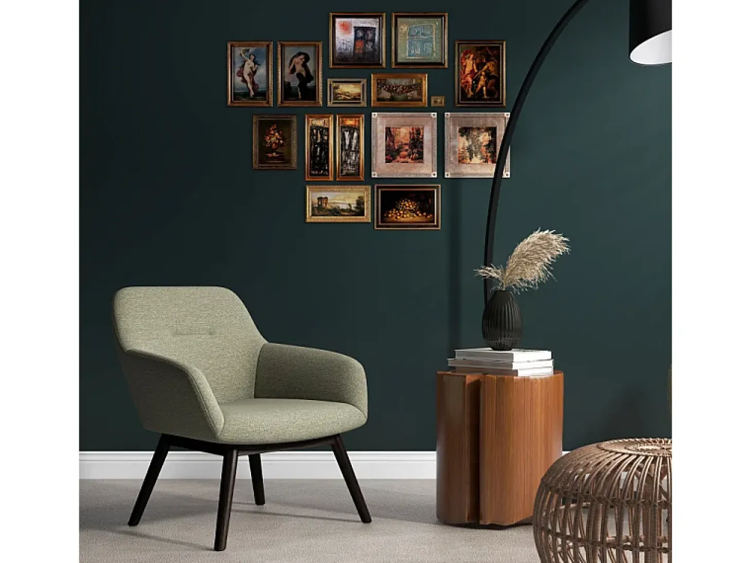 MALMO-Sillón de madera negra y tela Trendy Sauge