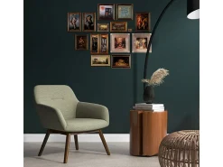 MALMO-Sillón de madera patinada nogal y tejido Trendy Sauge