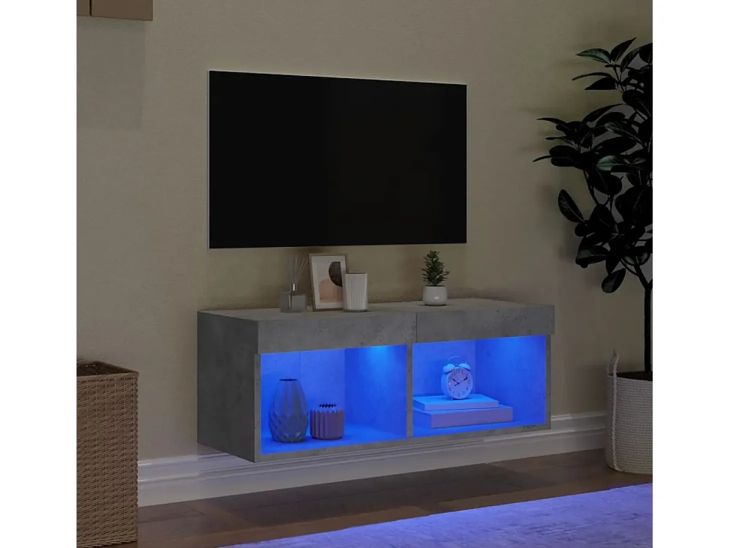Mano Mueble para TV con luces LED gris hormigón 80x30x30 cm