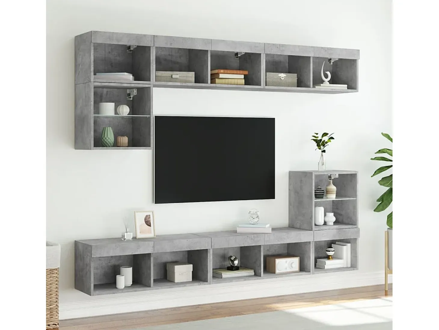 Mano Muebles de TV con luces LED 2 uds gris hormigón 80x30x30 cm