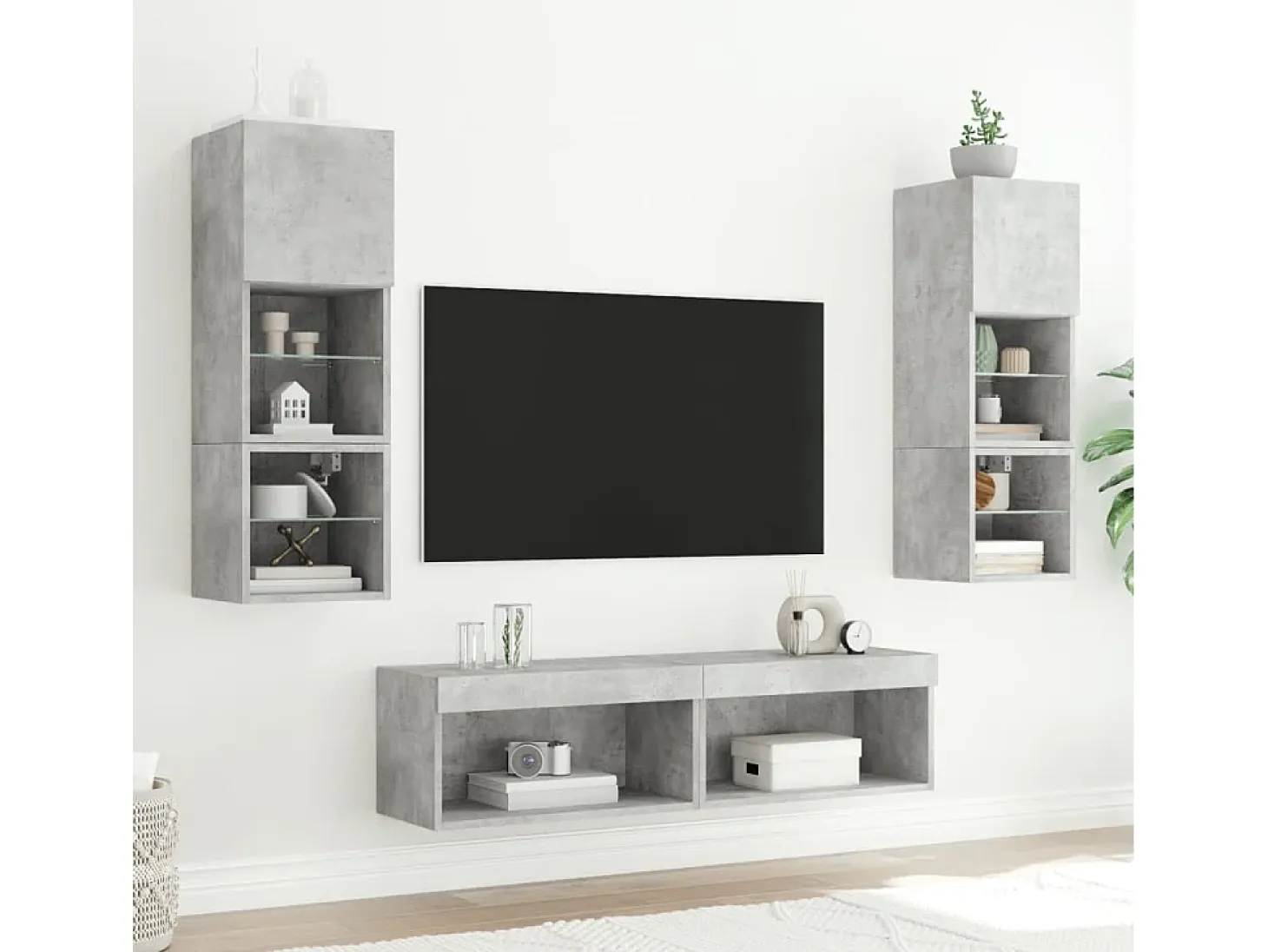 Mano Muebles para TV con luces LED 2 uds gris hormigón 60x30x30 cm