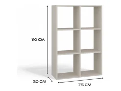 MARION - Estantería modular con 6 cubos - Librería con 6 compartimentos - 110x30x75 cm - Mueble de almacenaje