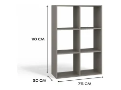 MARION - Estantería modular con 6 cubos - Librería con 6 compartimentos - 110x30x75 cm - Mueble de almacenaje