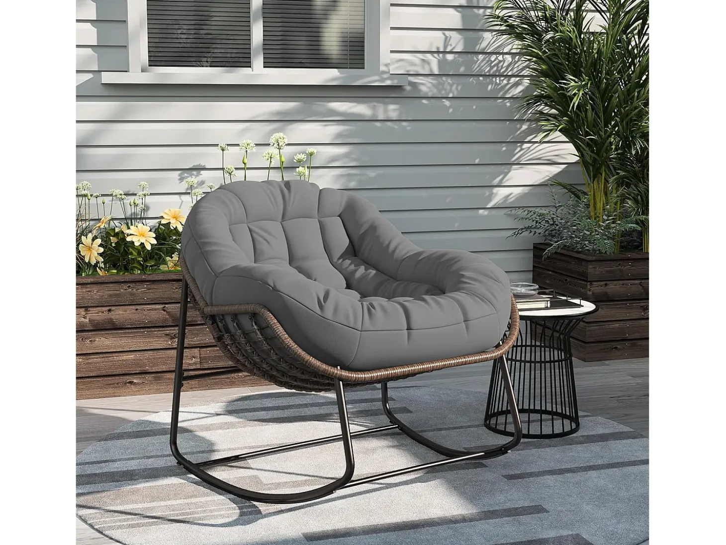 Mecedora - Mecedora extragrande - con asiento tapizado, gris