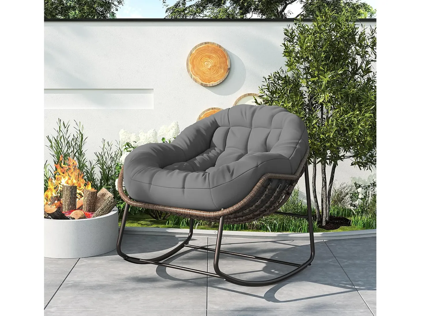 Mecedora - Mecedora extragrande - con asiento tapizado, gris