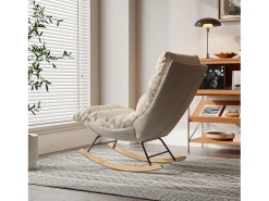 Mecedora - Patas de Madera - Lino y Tejido Técnico - Para Salón, Dormitorio - Beige