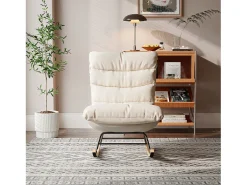 Mecedora - Patas de Madera - Lino y Tejido Técnico - Para Salón, Dormitorio - Beige