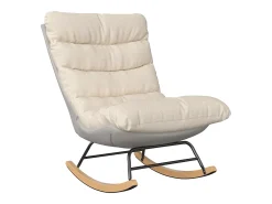 Mecedora - Patas de Madera - Lino y Tejido Técnico - Para Salón, Dormitorio - Beige