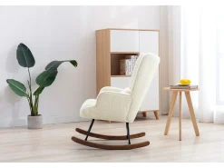 Mecedora Bebé Lactancia Mecedora en Tela Bouclette Mecedora Estilo Escandinavo en Madera de Caucho, Beige