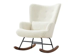 Mecedora Bebé Lactancia Mecedora en Tela Bouclette Mecedora Estilo Escandinavo en Madera de Caucho, Beige