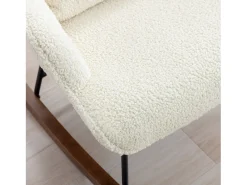 Mecedora Bebé Lactancia Mecedora en Tela Bouclette Mecedora Estilo Escandinavo en Madera de Caucho, Beige