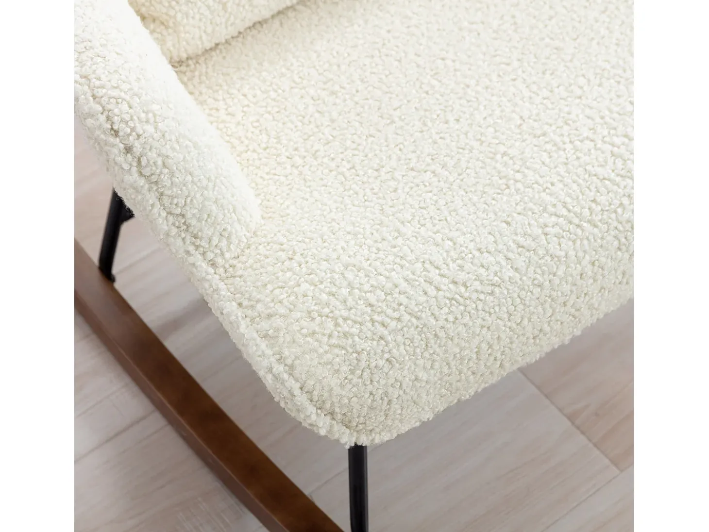 Mecedora Bebé Lactancia Mecedora en Tela Bouclette Mecedora Estilo Escandinavo en Madera de Caucho, Beige
