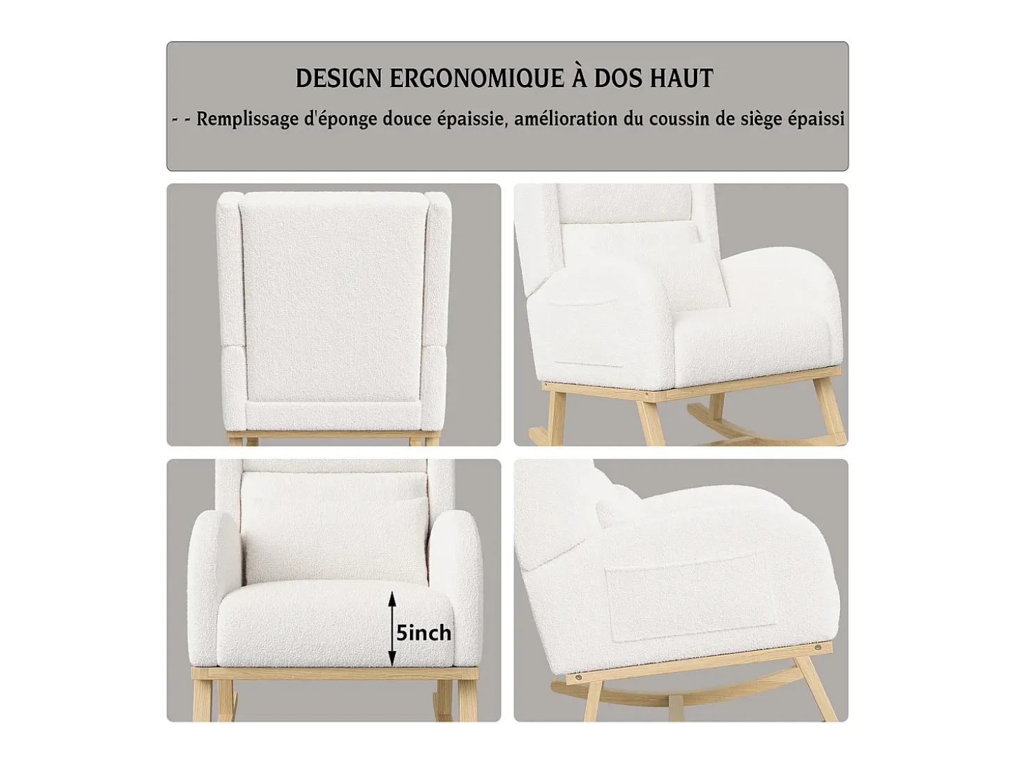 Mecedora con bolsillos laterales y soporte lumbar - Polar Teddy - Blanco