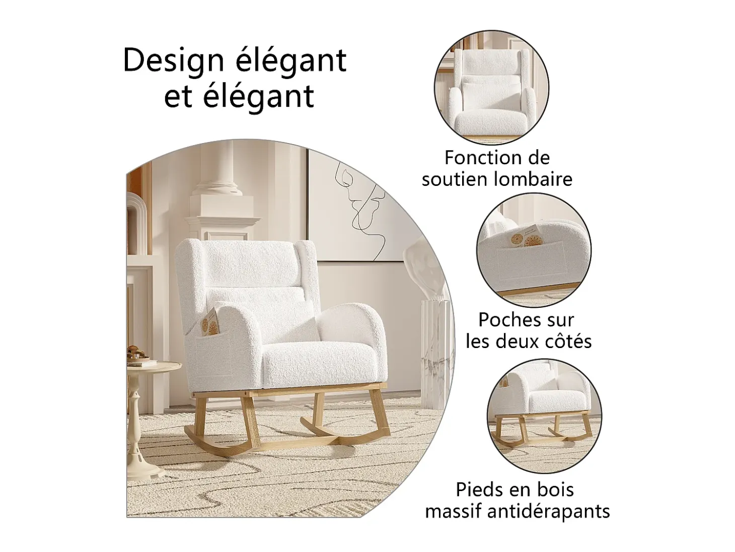Mecedora con bolsillos laterales y soporte lumbar - Polar Teddy - Blanco
