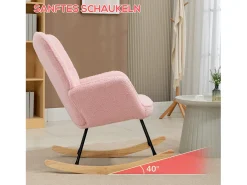 Mecedora con estructura de acero y madera imitación lana de cordero, color rosa (71x98x101cm)