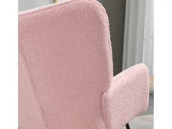 Mecedora con estructura de acero y madera imitación lana de cordero, color rosa (71x98x101cm)