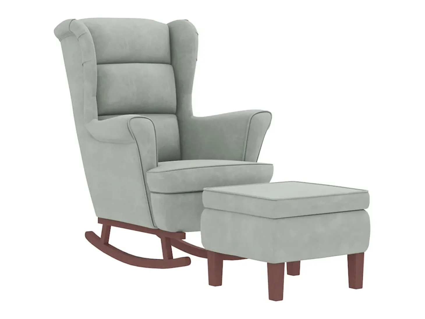 Mecedora con patas de madera y taburete Gris claro