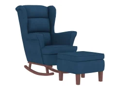 Mecedora con patas de madera y taburete Terciopelo Azul