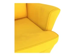 Mecedora con patas de madera maciza de caucho y terciopelo amarillo.