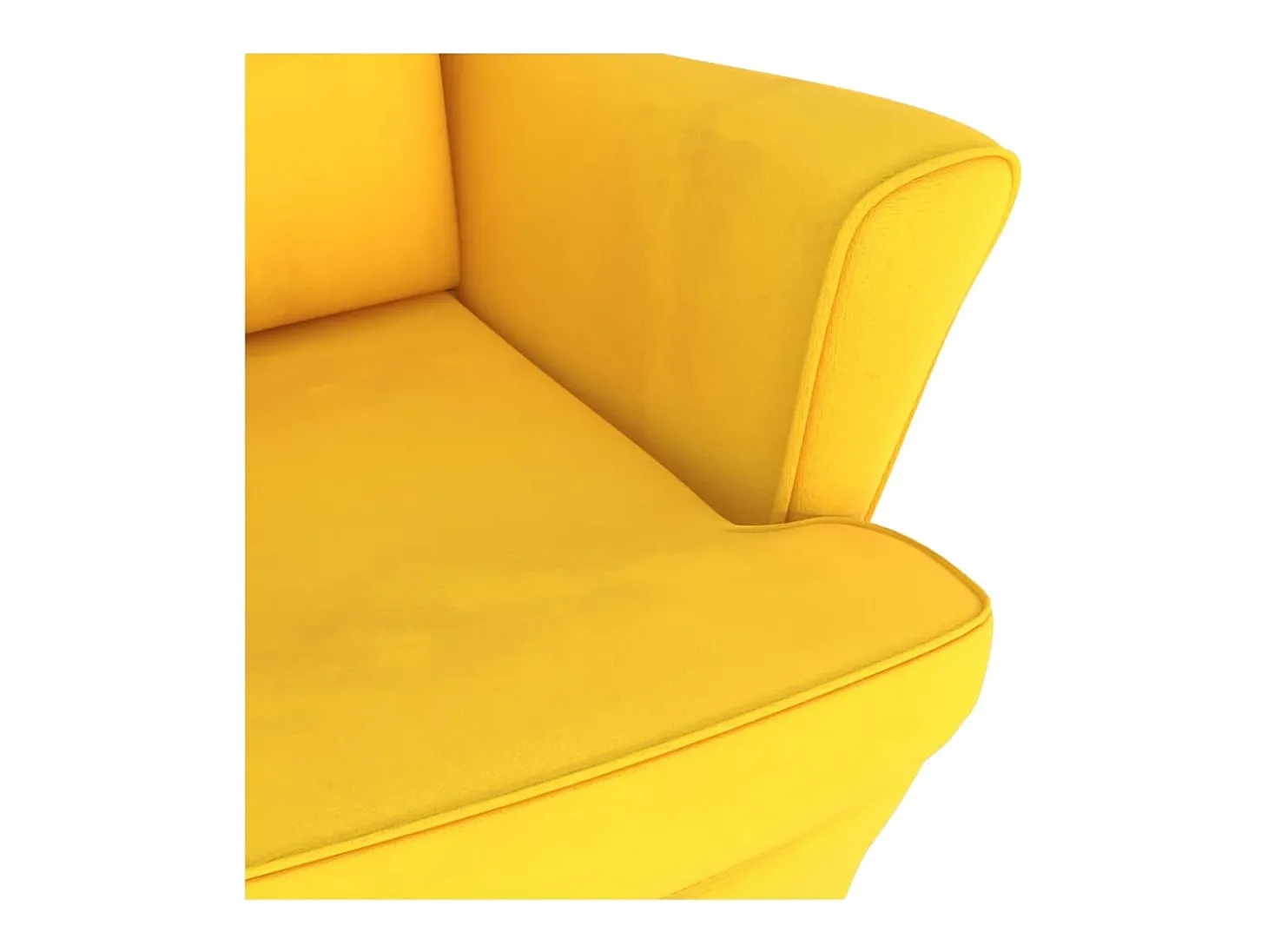 Mecedora con patas de madera maciza de caucho y terciopelo amarillo.