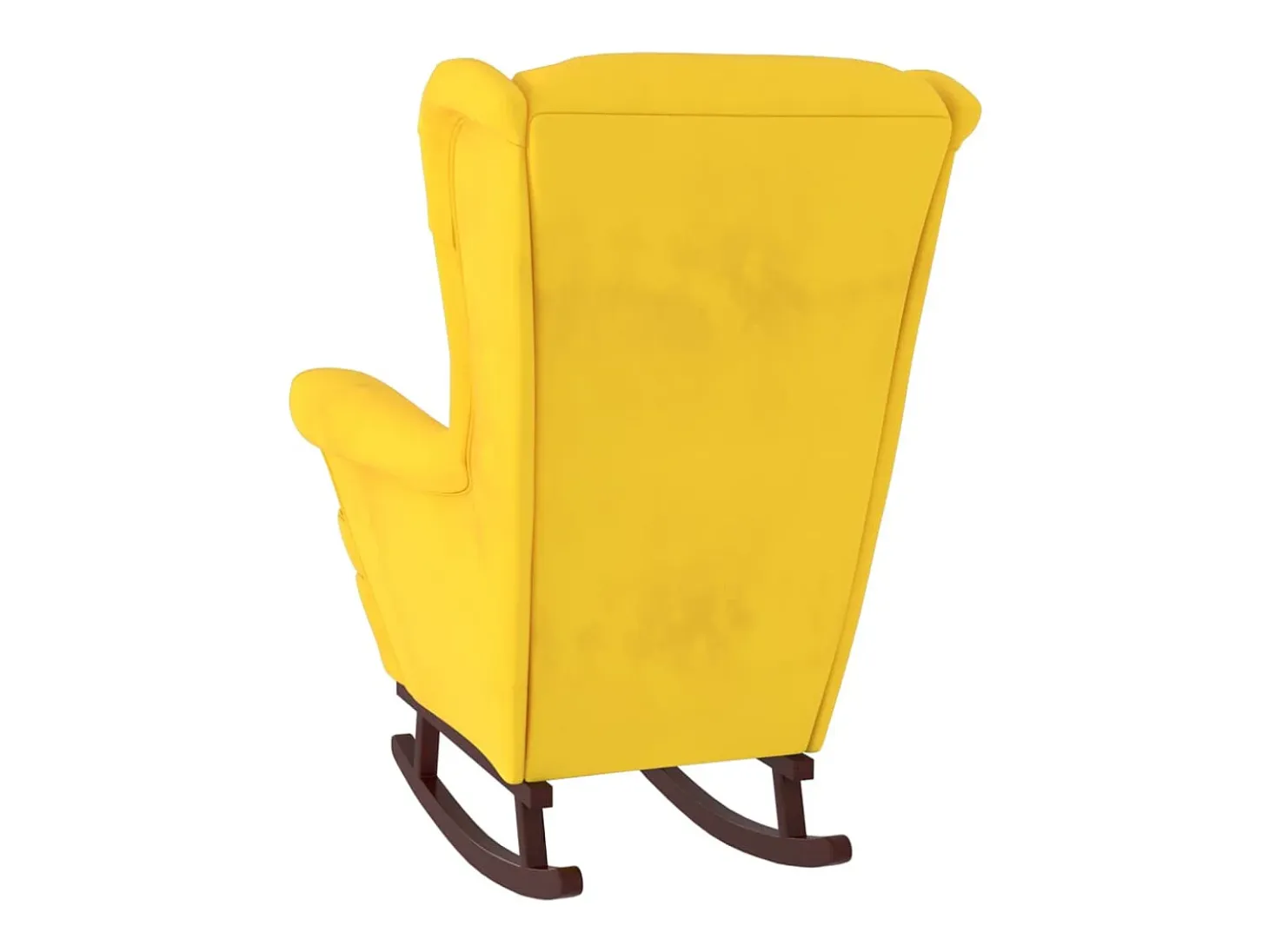 Mecedora con patas de madera maciza de caucho y terciopelo amarillo.