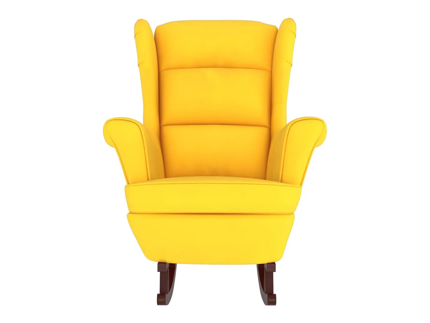 Mecedora con patas de madera maciza de caucho y terciopelo amarillo.