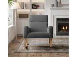 Mecedora con reposabrazos, respaldo reclinable y patas de madera maciza - Gris oscuro