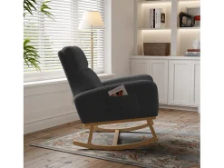 Mecedora con reposabrazos, respaldo reclinable y patas de madera maciza - Gris oscuro