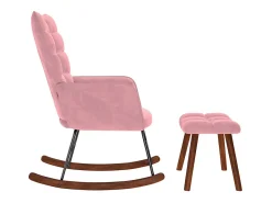 Mecedora con reposapiés de terciopelo rosa
