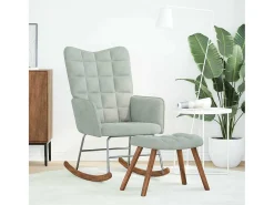 Mecedora con reposapiés de terciopelo gris claro