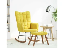 Mecedora con reposapiés de terciopelo amarillo
