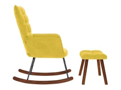Mecedora con reposapiés de terciopelo amarillo