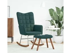 Mecedora con reposapiés de terciopelo verde oscuro