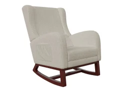 Mecedora con reposapiés, patas de madera maciza antideslizantes, mecedora, beige