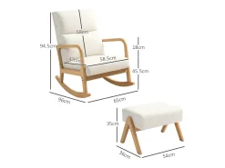 Mecedora con reposapiés, sillón relax con funda de lino, patas de madera, mecedora para dormitorio, salón, capacidad 150 kg (96x65x94,5 cm)