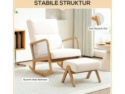Mecedora con reposapiés, sillón relax con funda de lino, patas de madera, mecedora para dormitorio, salón, capacidad 150 kg (96x65x94,5 cm)