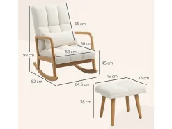 Mecedora con reposapiés, tapizada en suave terciopelo, madera y espuma de alta densidad, color blanco (82x64,5x99 cm)
