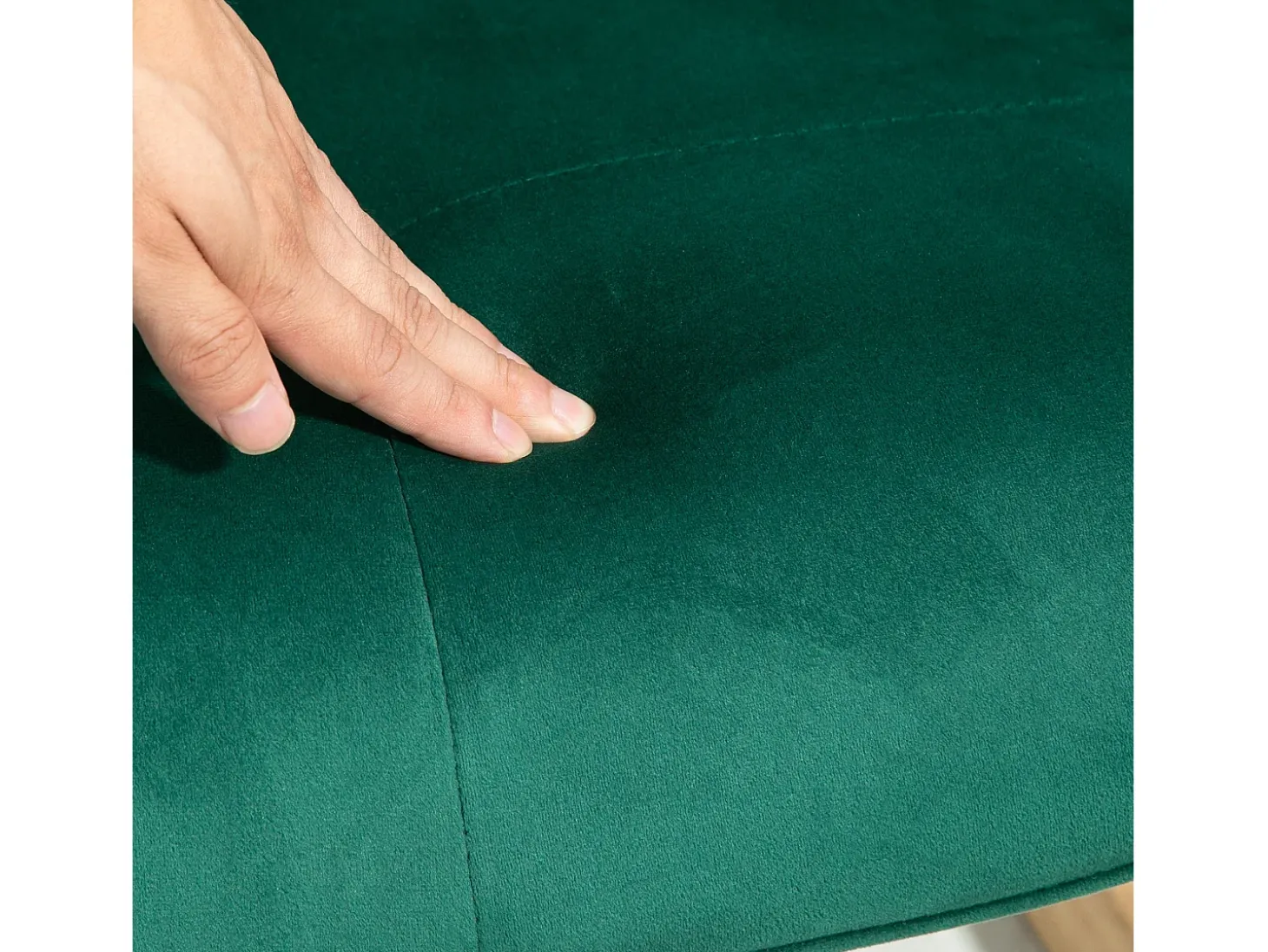Mecedora con reposapiés, tela de terciopelo, patas de madera, verde (66x96x101 cm)