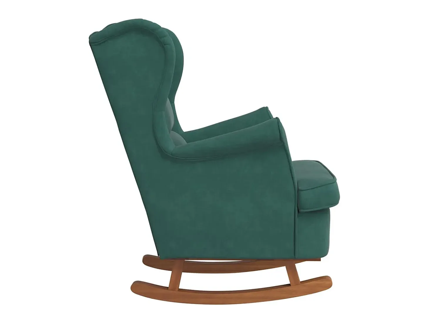 Mecedora con respaldo alto de terciopelo y madera maciza