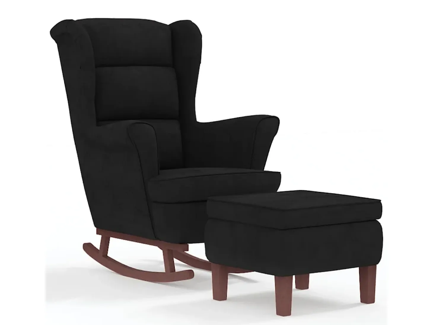 Mecedora con respaldo alto de terciopelo negro y madera maciza